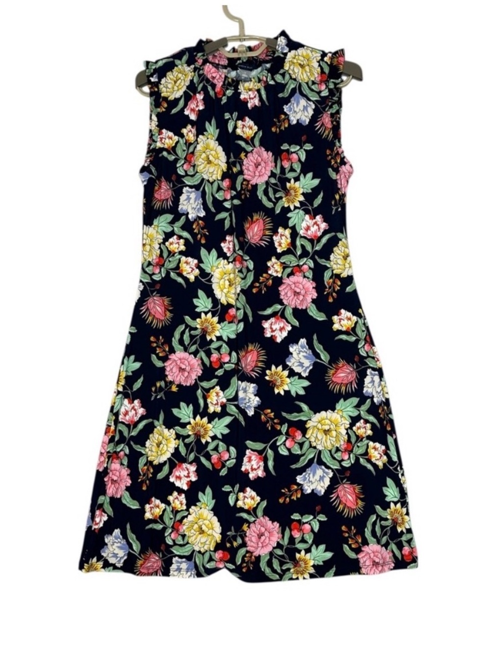 Tommy Hilfiger Navy Floral Midi Dress with Pink Yellow Green Accents